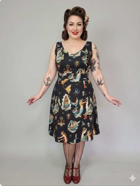 Cherry Velvet Dresses & Skirts - Cherry Velvet Angelina Dress In Sink Or Swim Print, VGUC, Size 1X